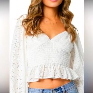 OlivaceousWhite eyelet crop blouse NWT